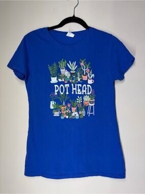 Blue "Pot Head" Plant Graphic Tee